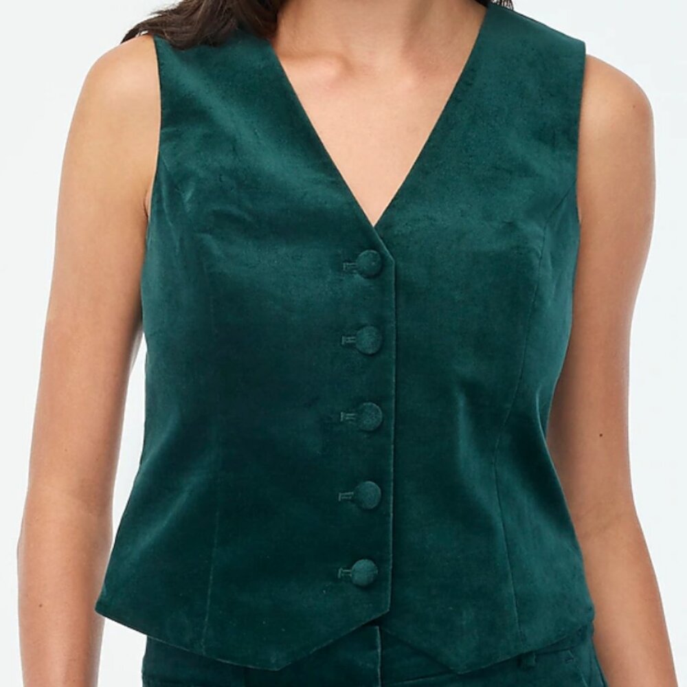J. CREW Velvet button-front vest (NEW) Forest Green
